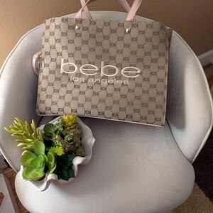 Bebe Tan Pink Handled  Tote Bag